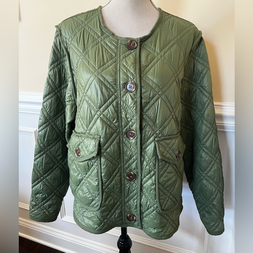 Olive Green Barn Style Button Down Quilted Women's Jacket
